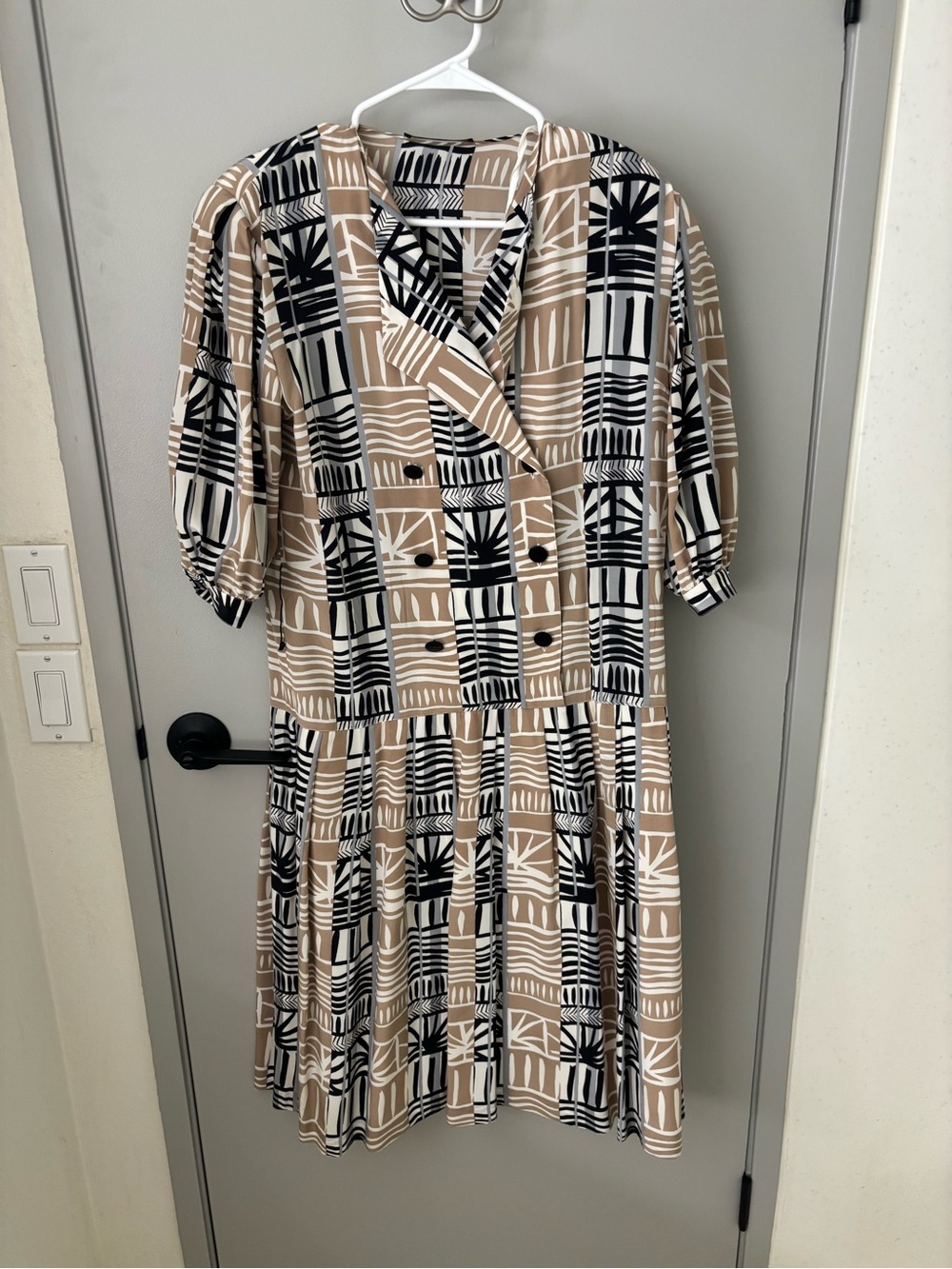 Vintage Louis Féraud Dress Geometric Print Midi Dress